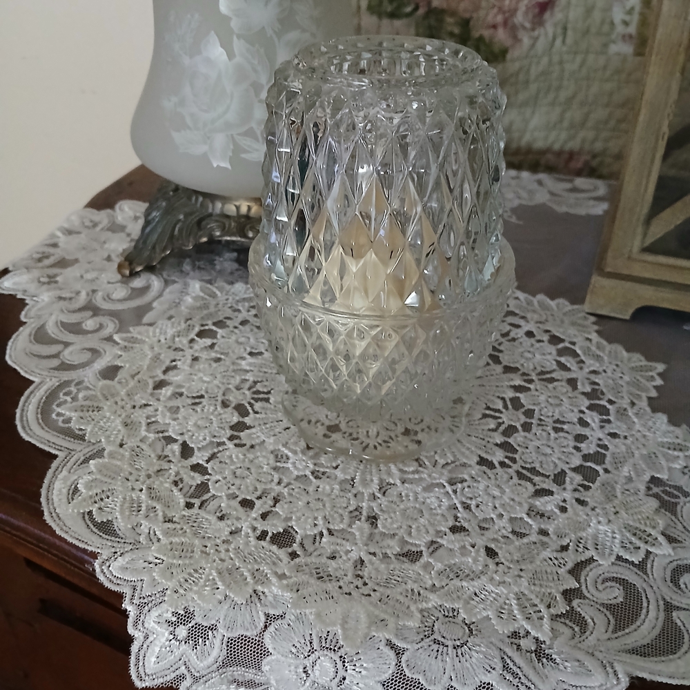 VINTAGE FAIRY LAMP Indiana Glass Diamond Pattern Candle Holder